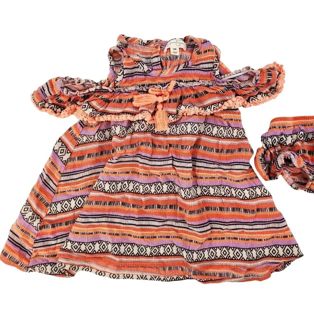 New 12M Jessica Simpson Baby Dress Outfit Ruffle Cold-Shoulder Diaper Cover